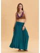 Elastic Waist Drape Detailed Petrol Long Skirt 4491